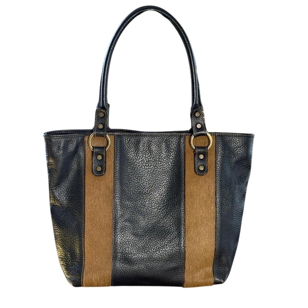 Claudia Firenze Tote Bag Womens Large Black Brown Excellent Leather Calf Hair‎